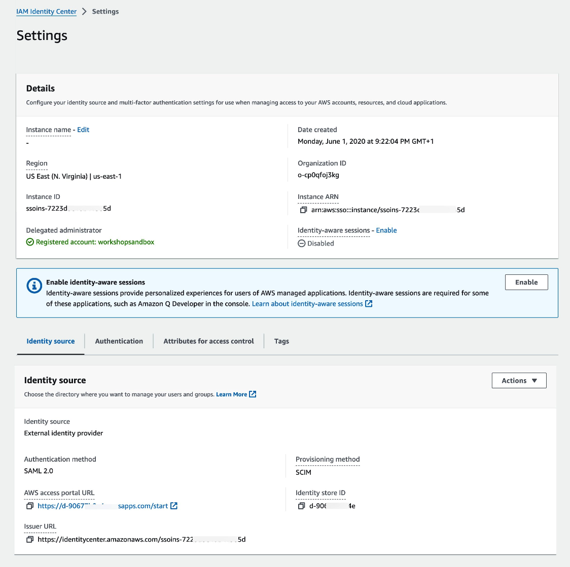 IAM Identity Center Settings