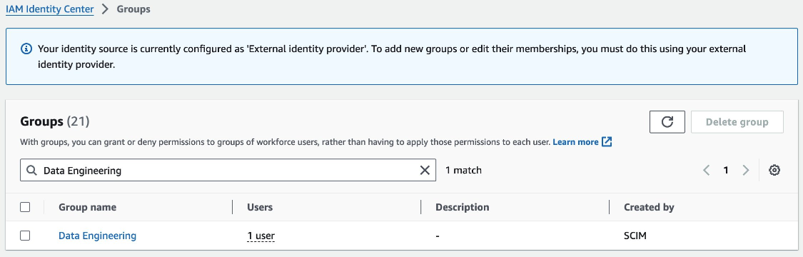 IAM Identity Center > Groups