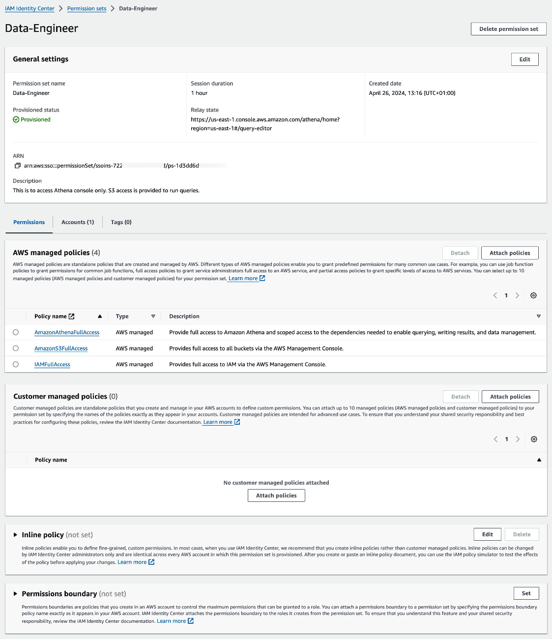  IAM Identity Center > Permission Sets > Data Engineer