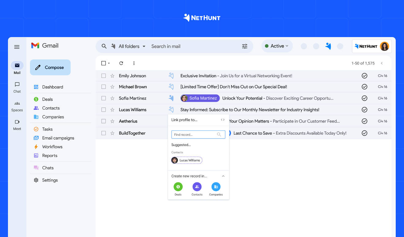 Gmail interface in NetHunt CRM