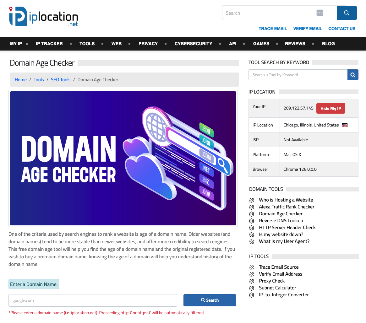 IPLocation Domain Age Checker