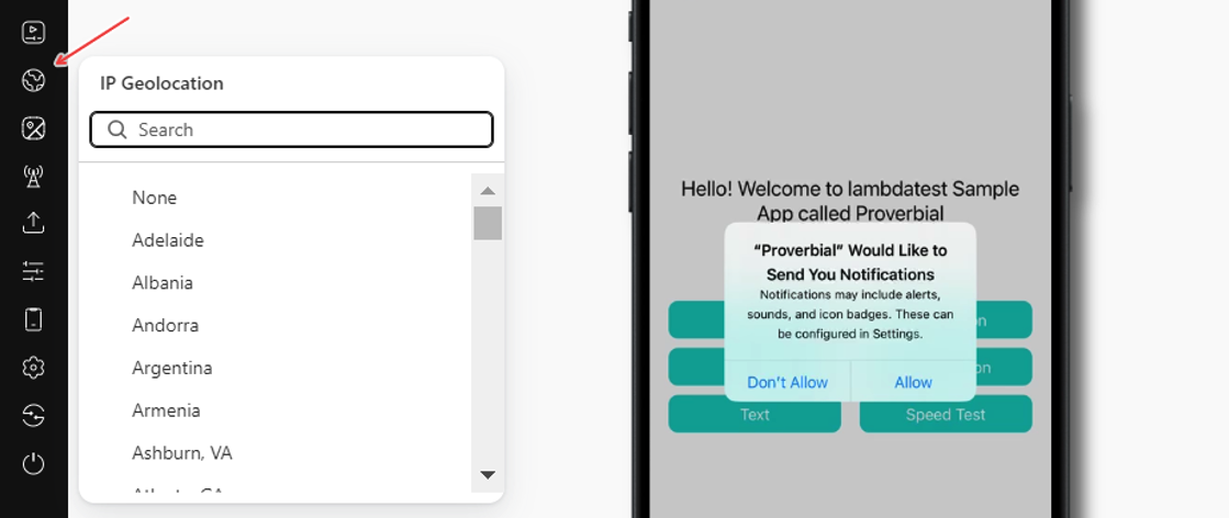 LambdaTest Choose Geolocation