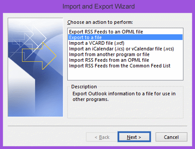 Import and Export Wizard