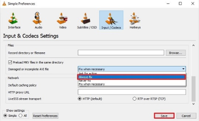 Select Input/Codecs