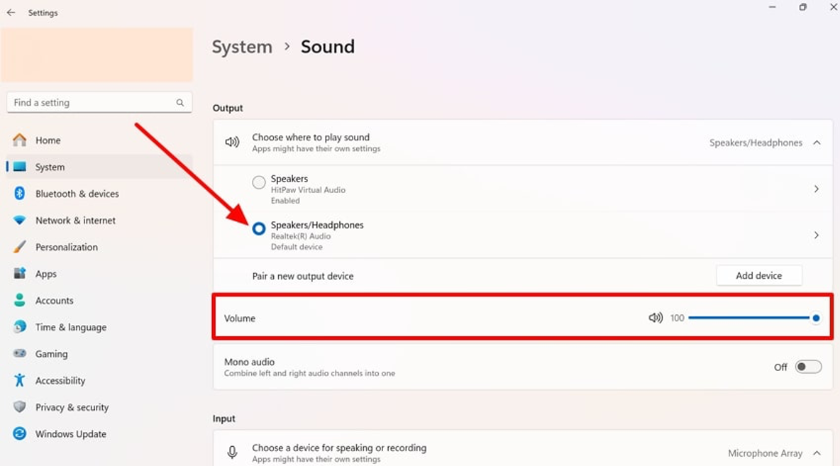 Choose speaker and adjust volume