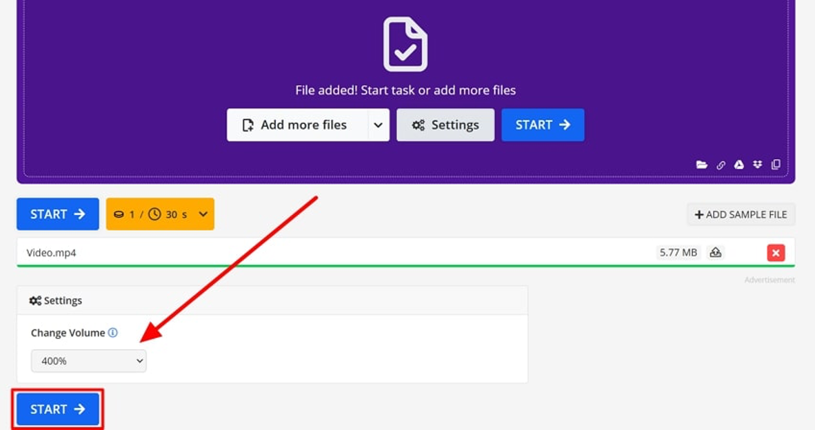 Change volume and start process