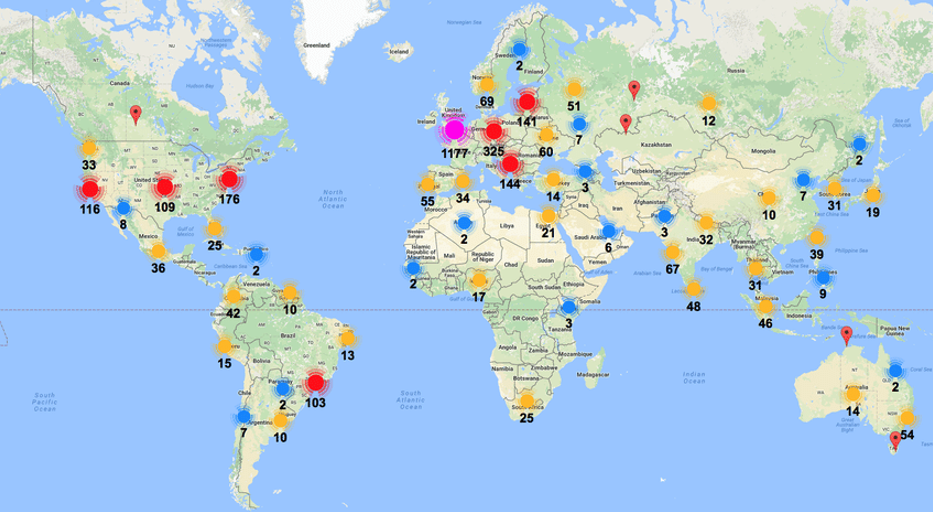 World Map with Weather highlights