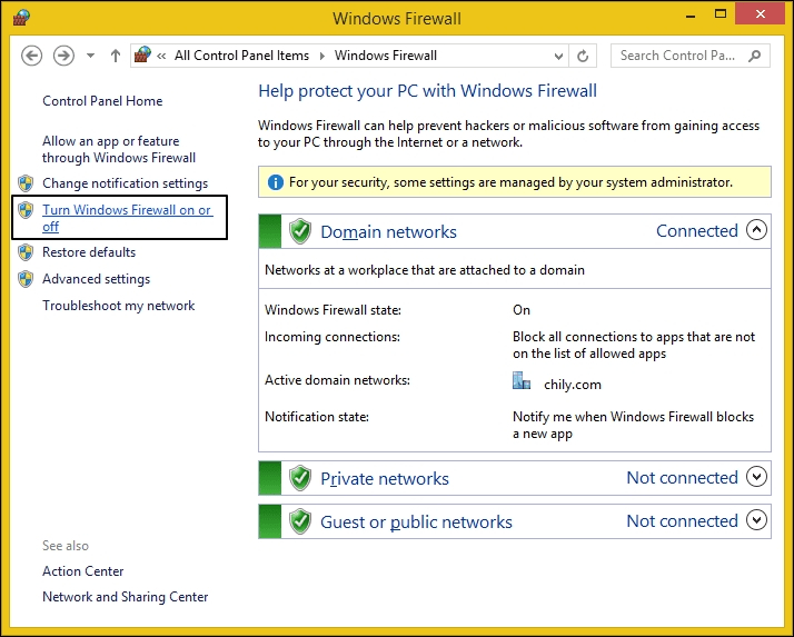 Turn Windows Firewall on or off