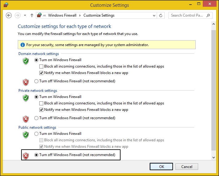 Turn off Windows Firewall