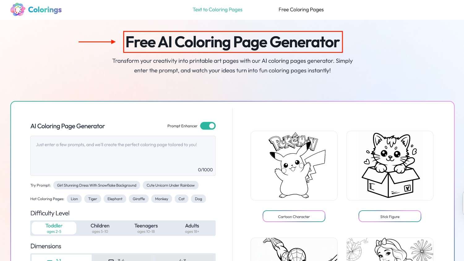 Free AI coloring page generator of Colorings