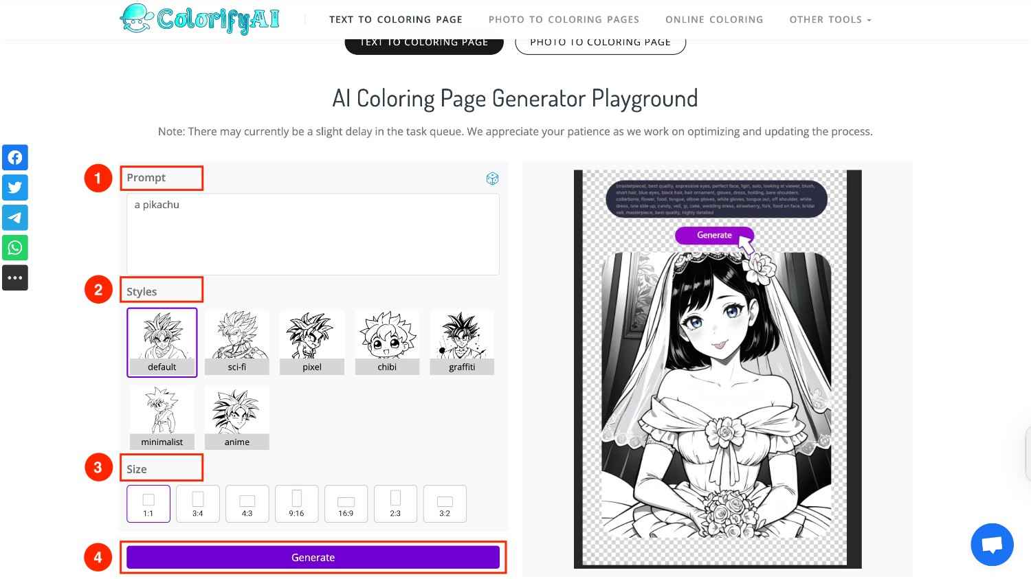 Generate coloring page using Colorify AI