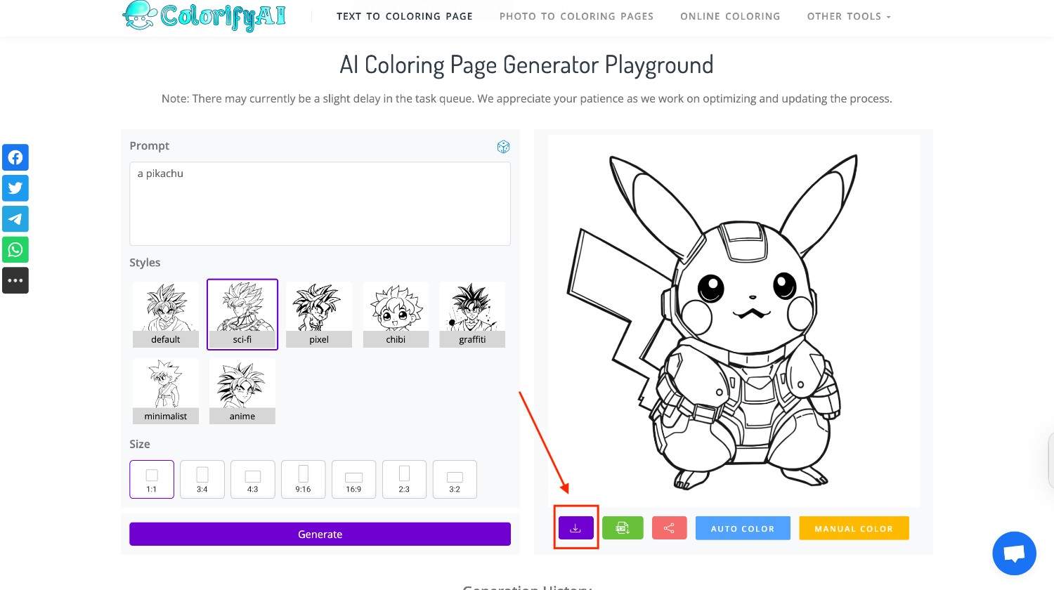 Download the generated coloring page