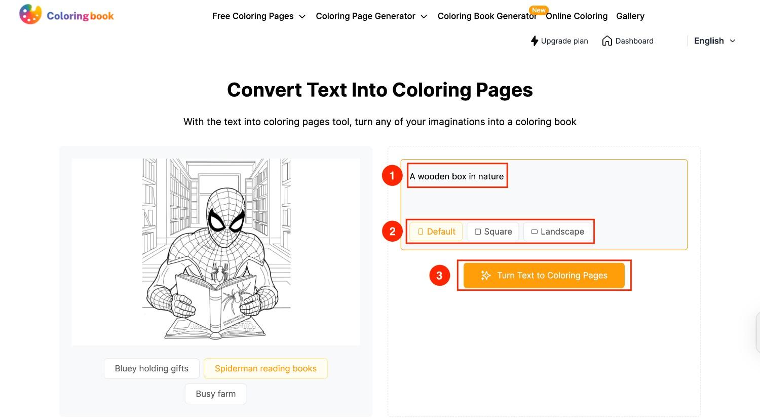 Turn text to coloring pages