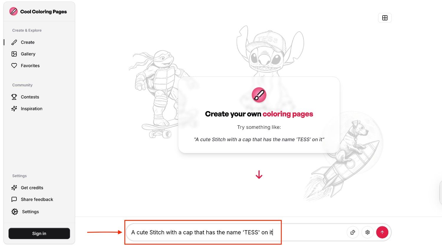 Enter prompt on Cool Coloring Pages