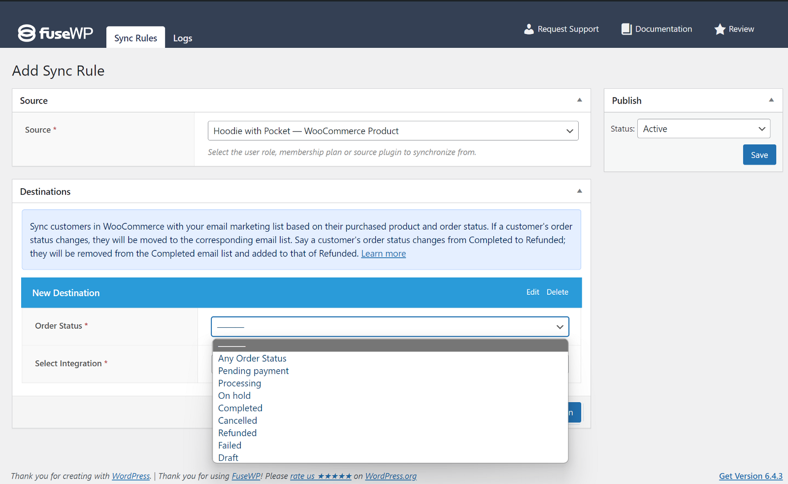 FuseWP Add Sync rule