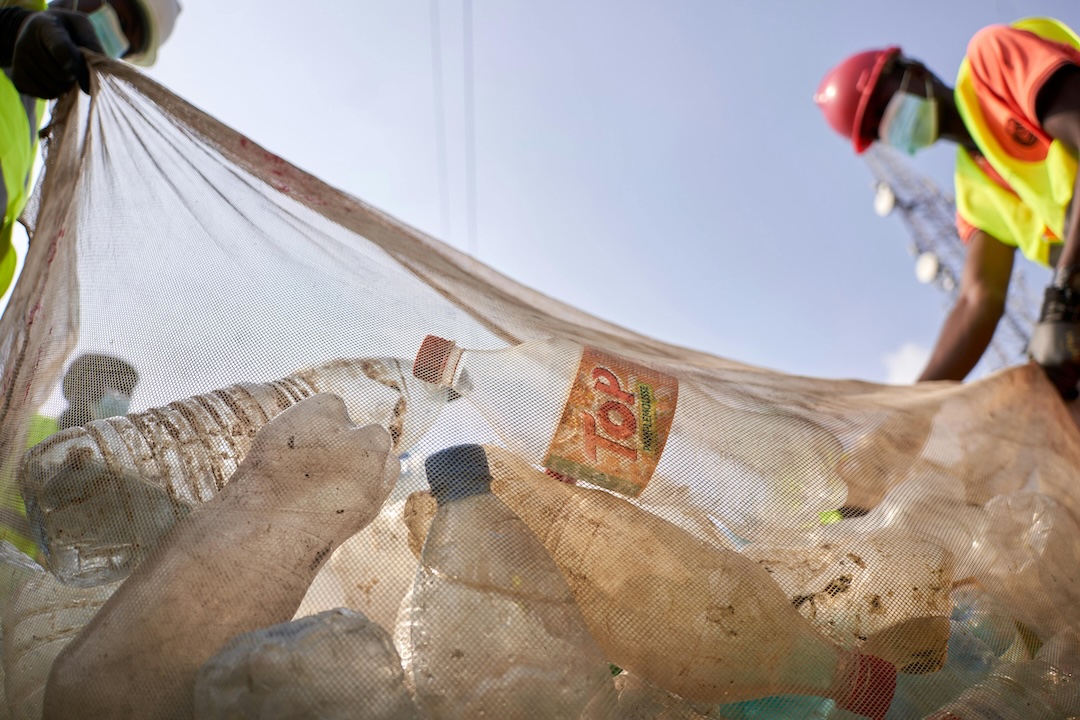 Plastic Bottles in Mesh Bag