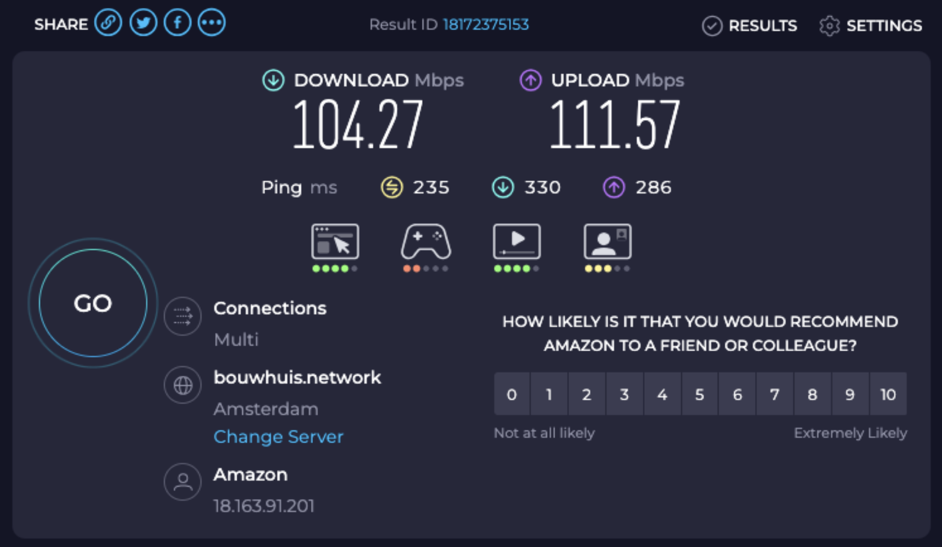 Download and upload speed