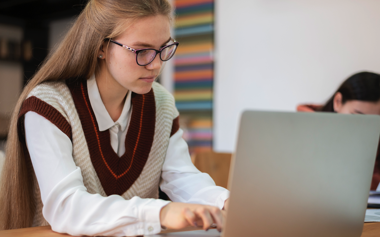 Student using laptop
