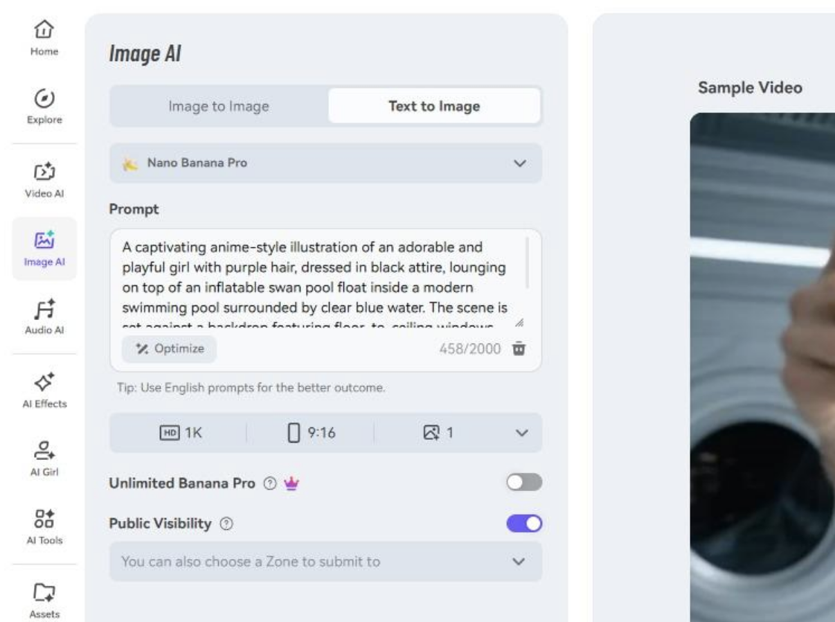 Text-to-image AI image generator interface