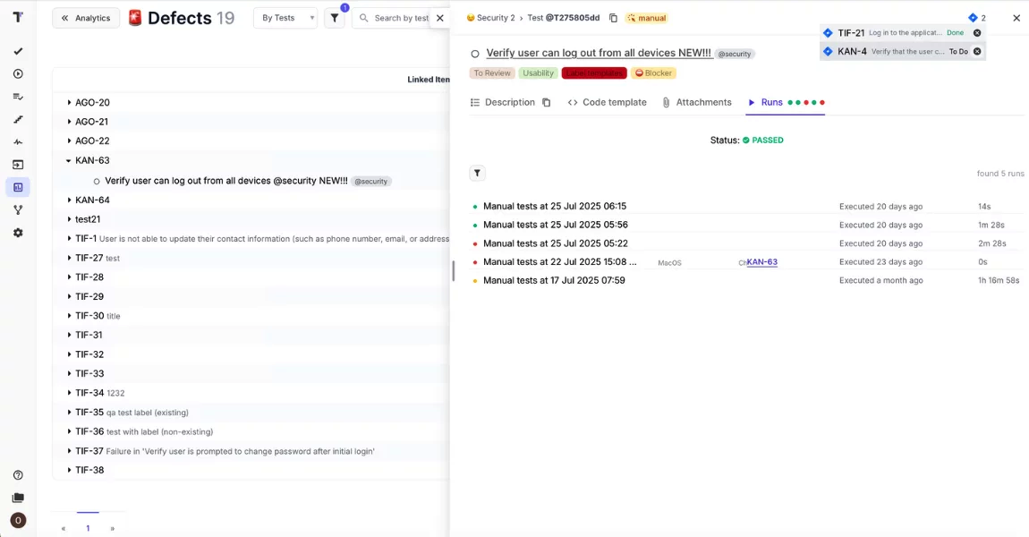 Defects dashboard