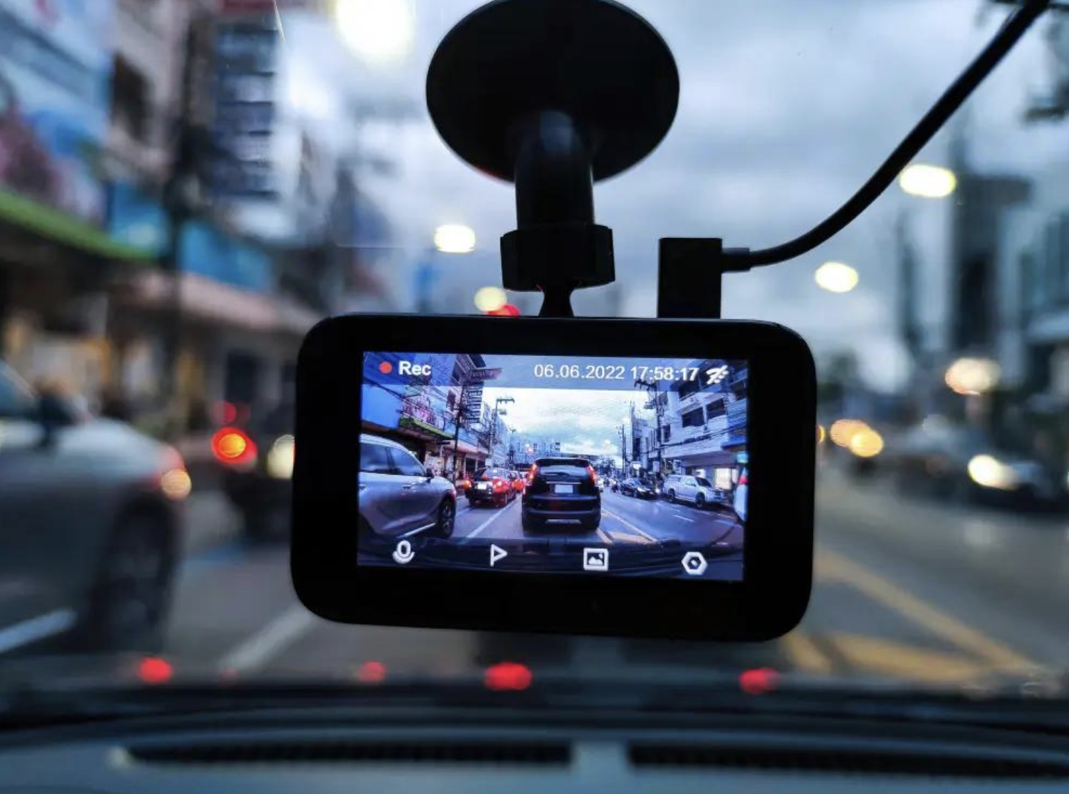 Dashcam recording traffic scene