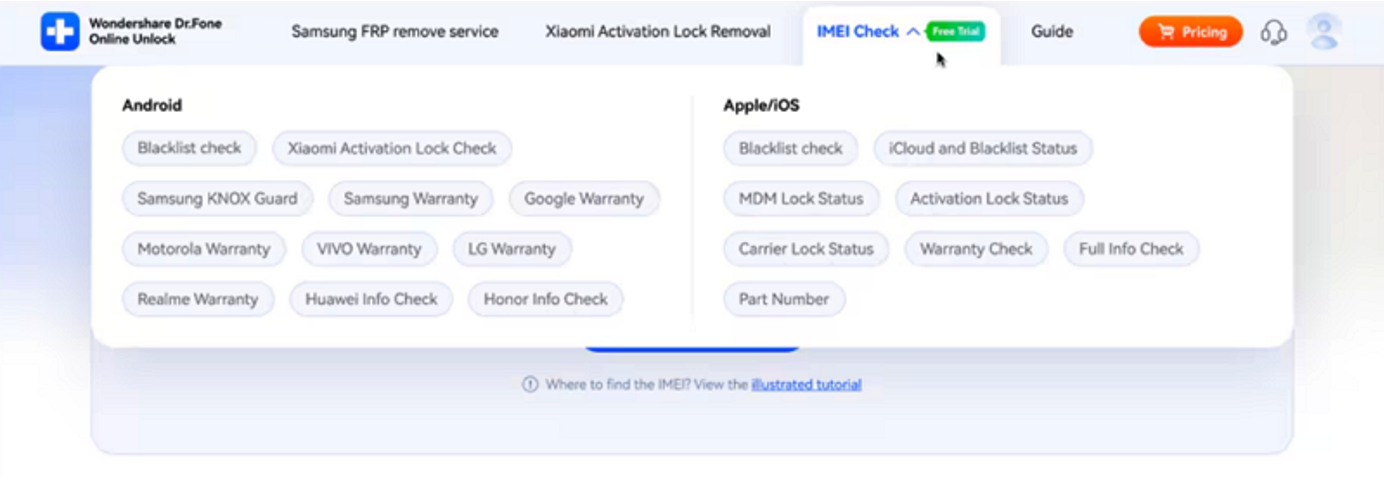 Open the IMEI Check Tool