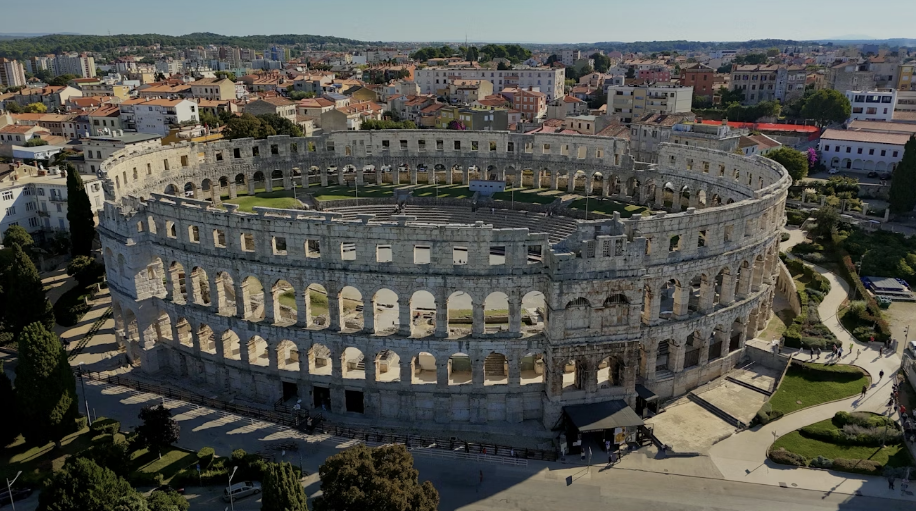 Aerial view of a Roman amphitheater