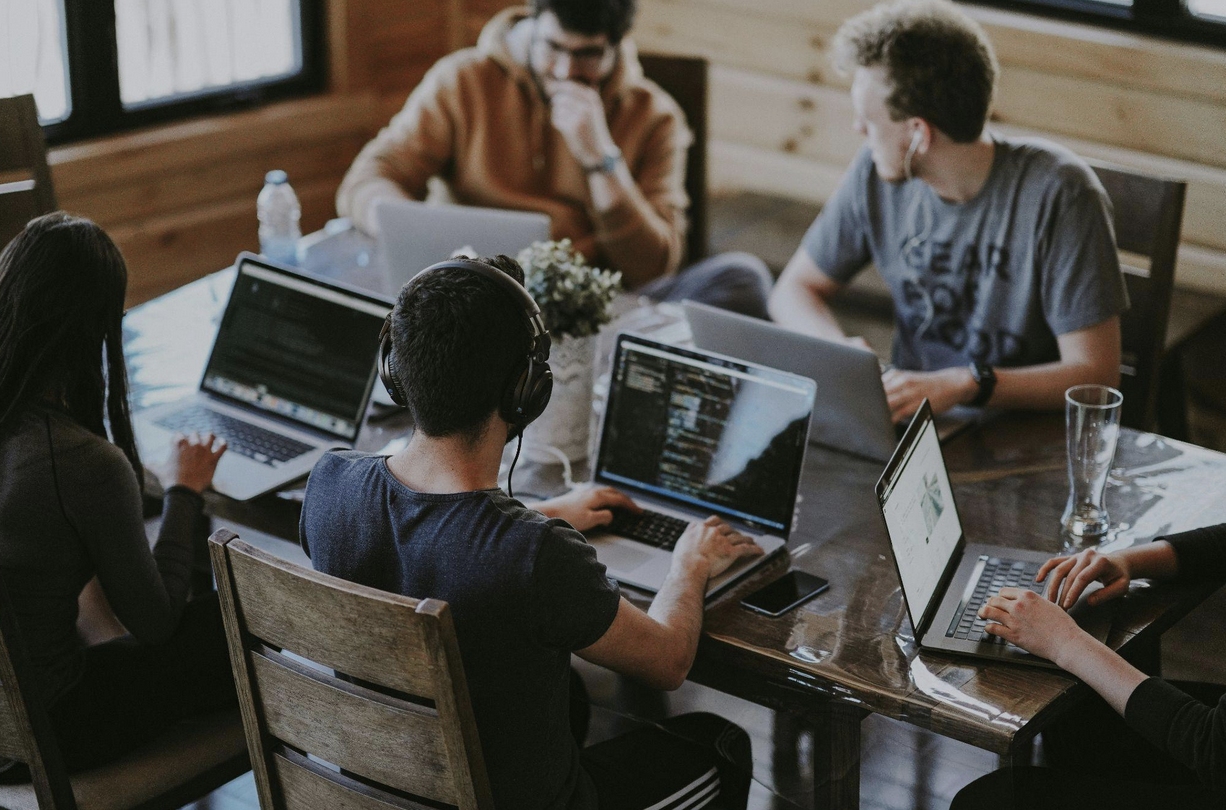 Remote freelancers collaborating and working together