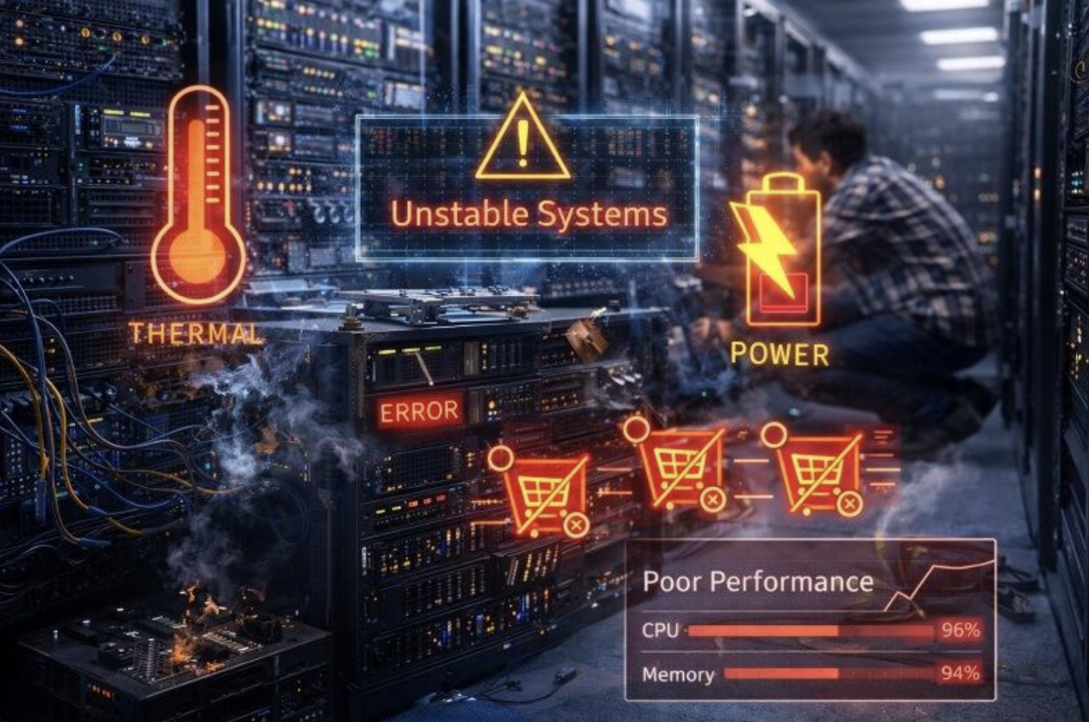 Server hardware instability causing performance issues and system errors