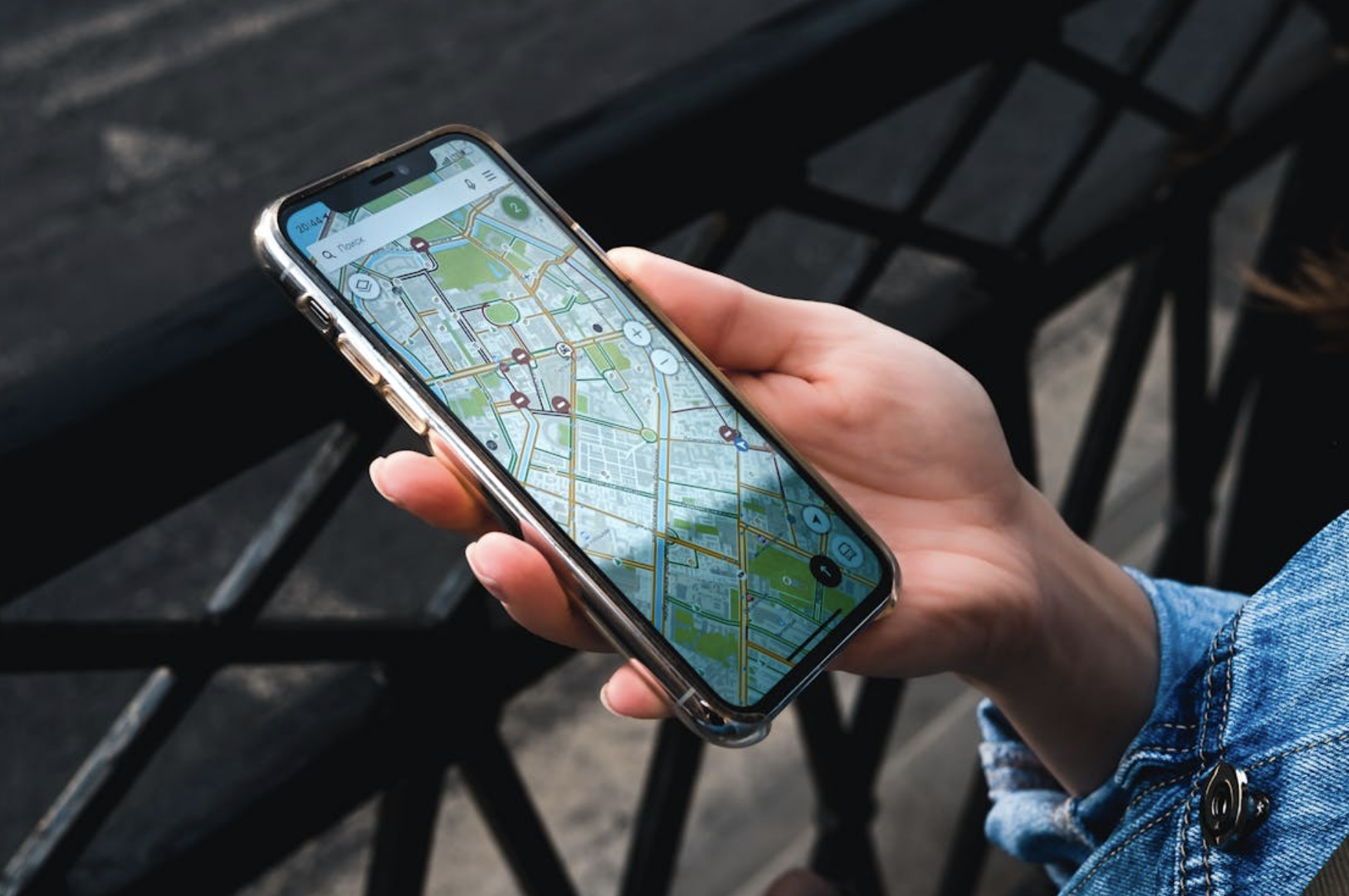 Smartphone showing GPS map navigation