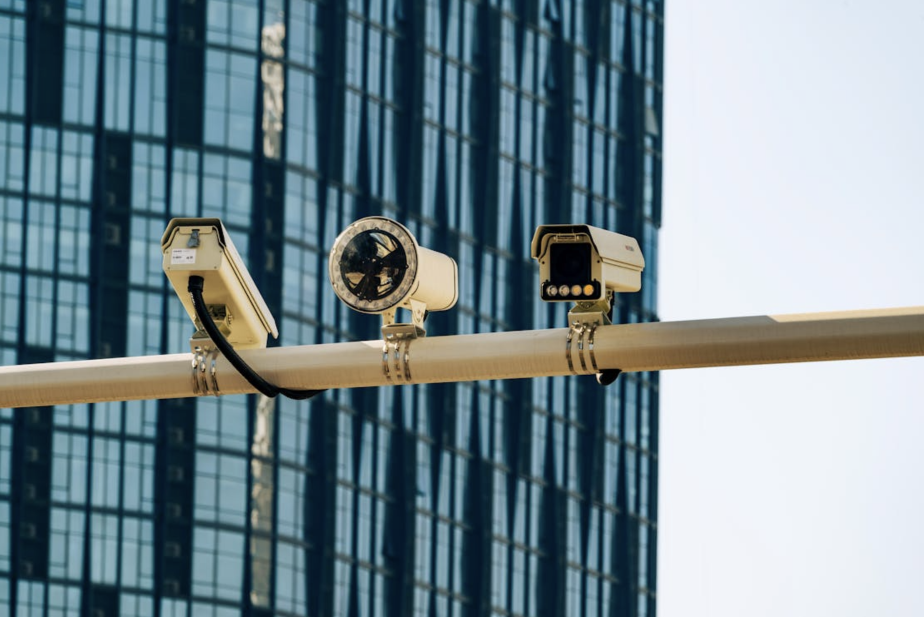 Surveillance cameras monitoring urban area