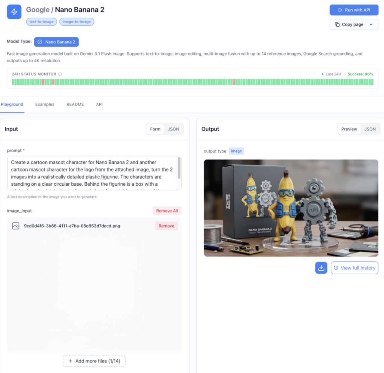 Nano Banana API playground interface