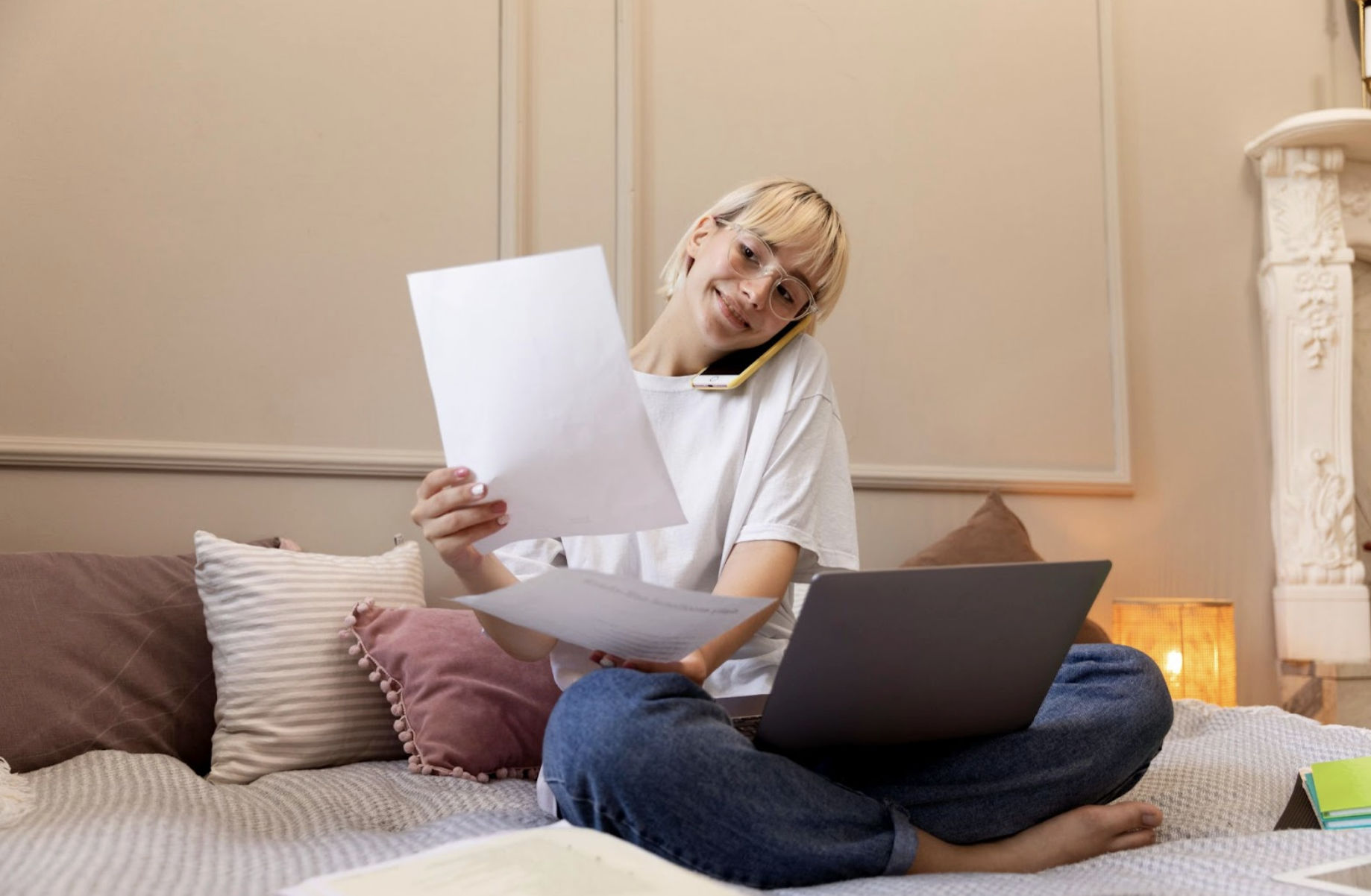 Woman looking at documents