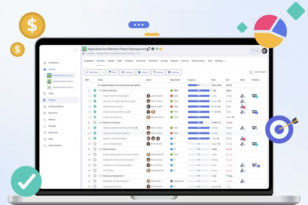 Project management dashboard with workflow and reporting tools