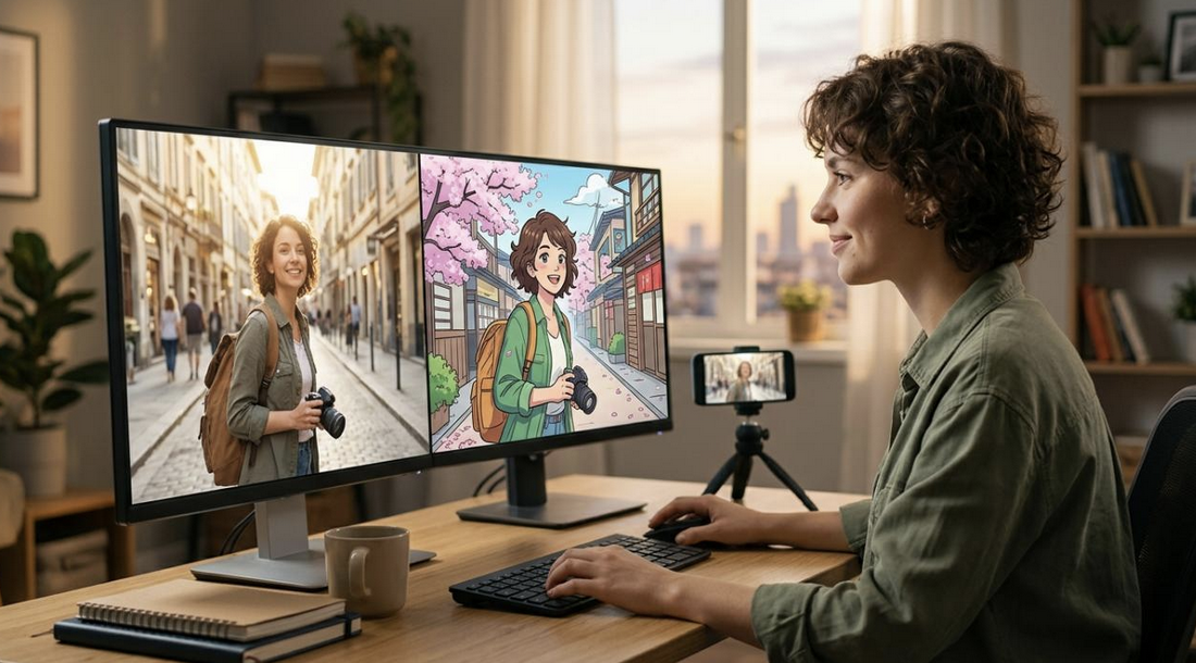 Woman editing footage