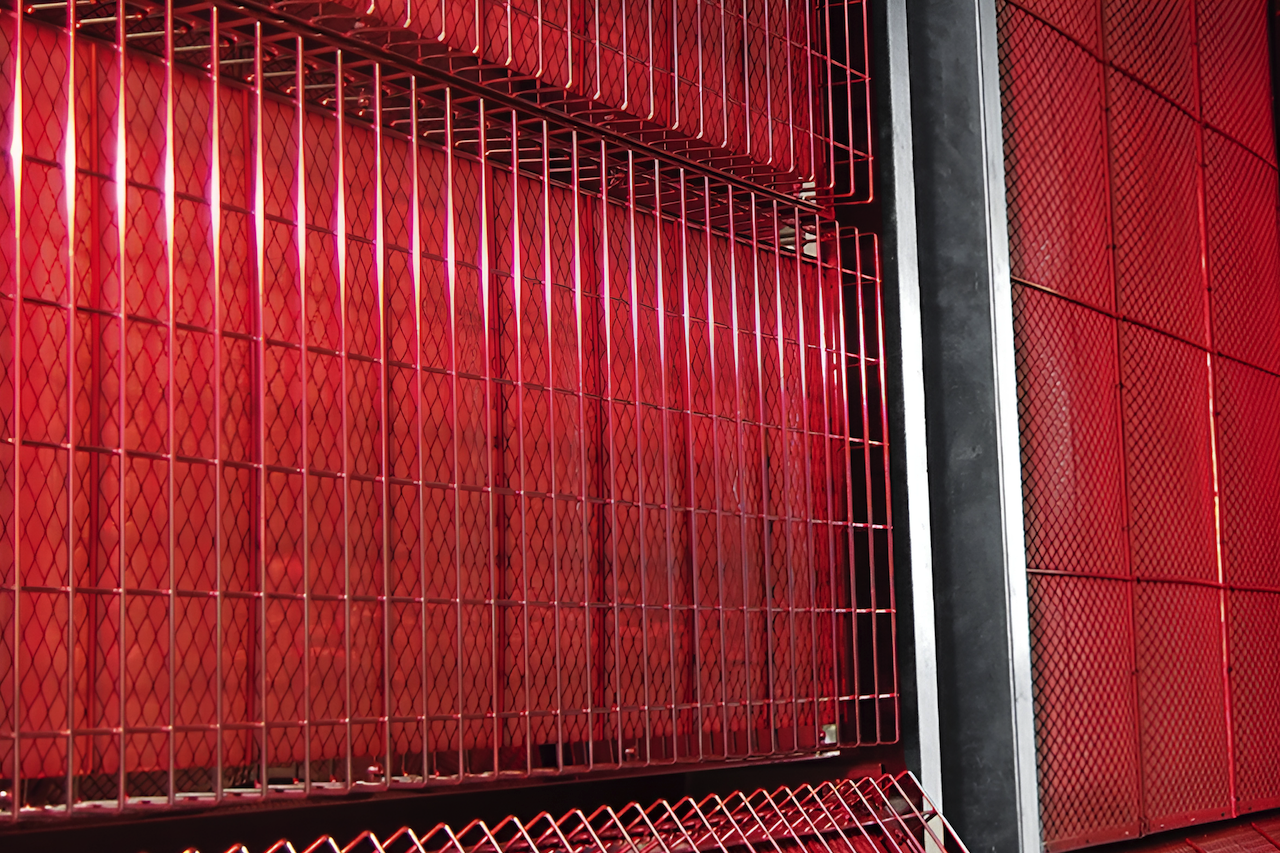 Close-up of radiant heating panels inside an industrial thermal system