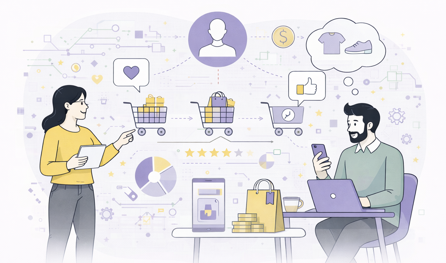 Illustration representing a team building a shoppers profile