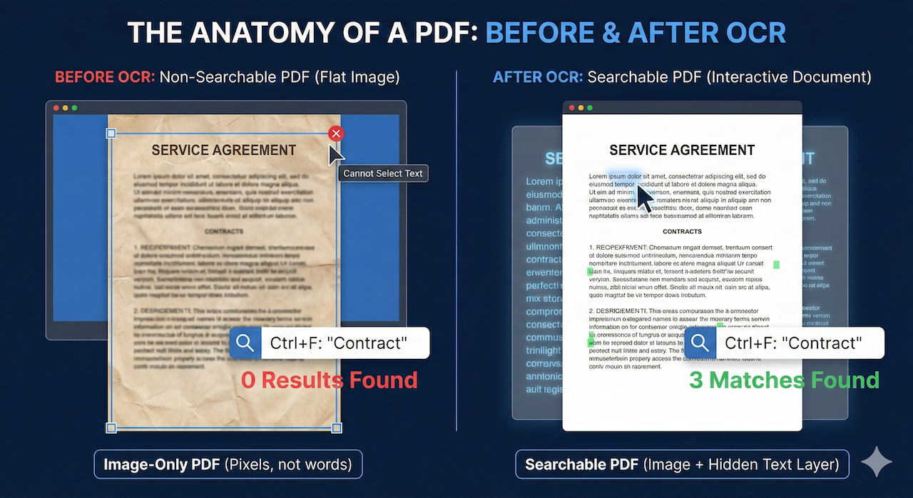 Difference between searchable and non-searchable PDF