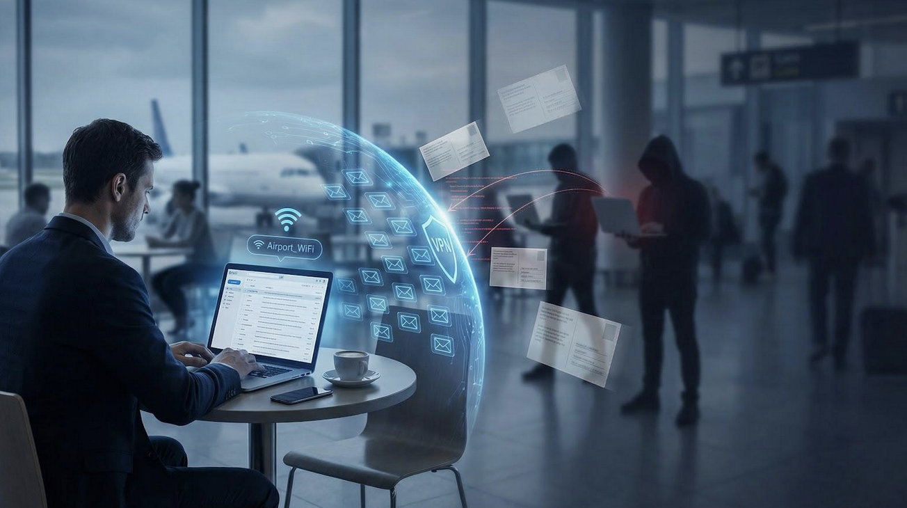 Man on airport Wi-Fi