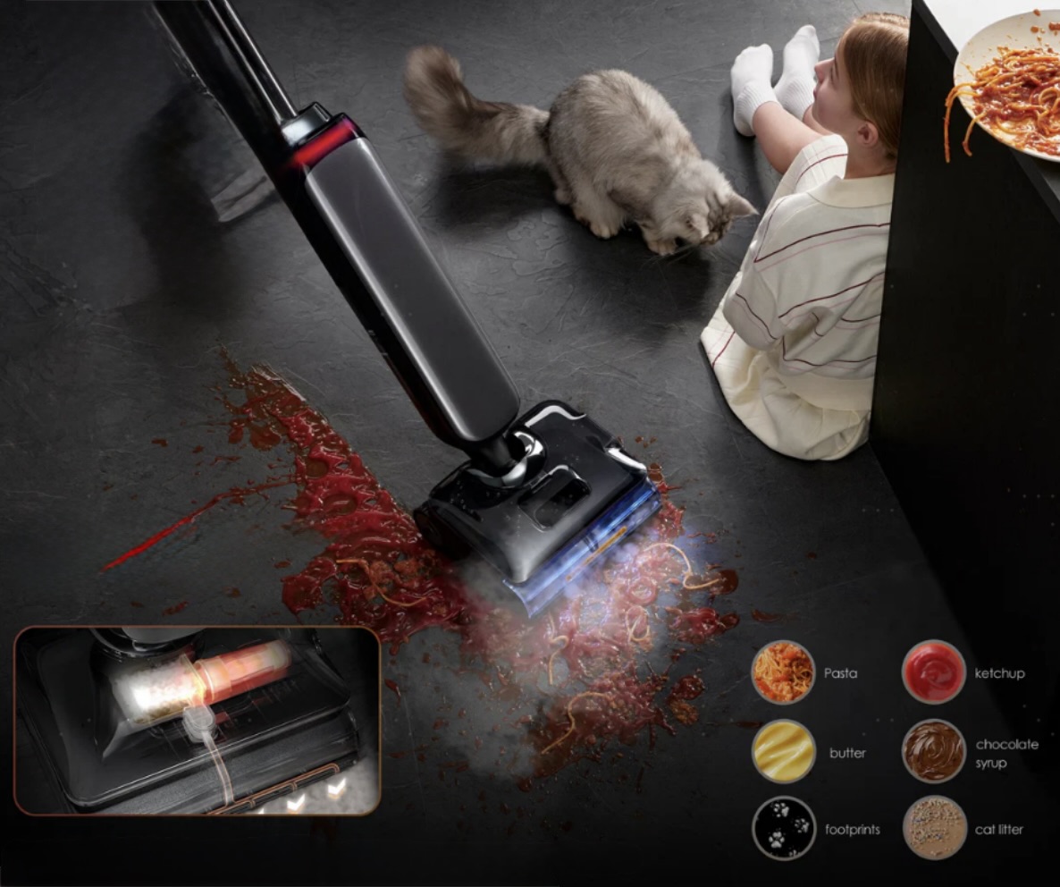 Cleaning pet mess on floor with wet dry vacuum