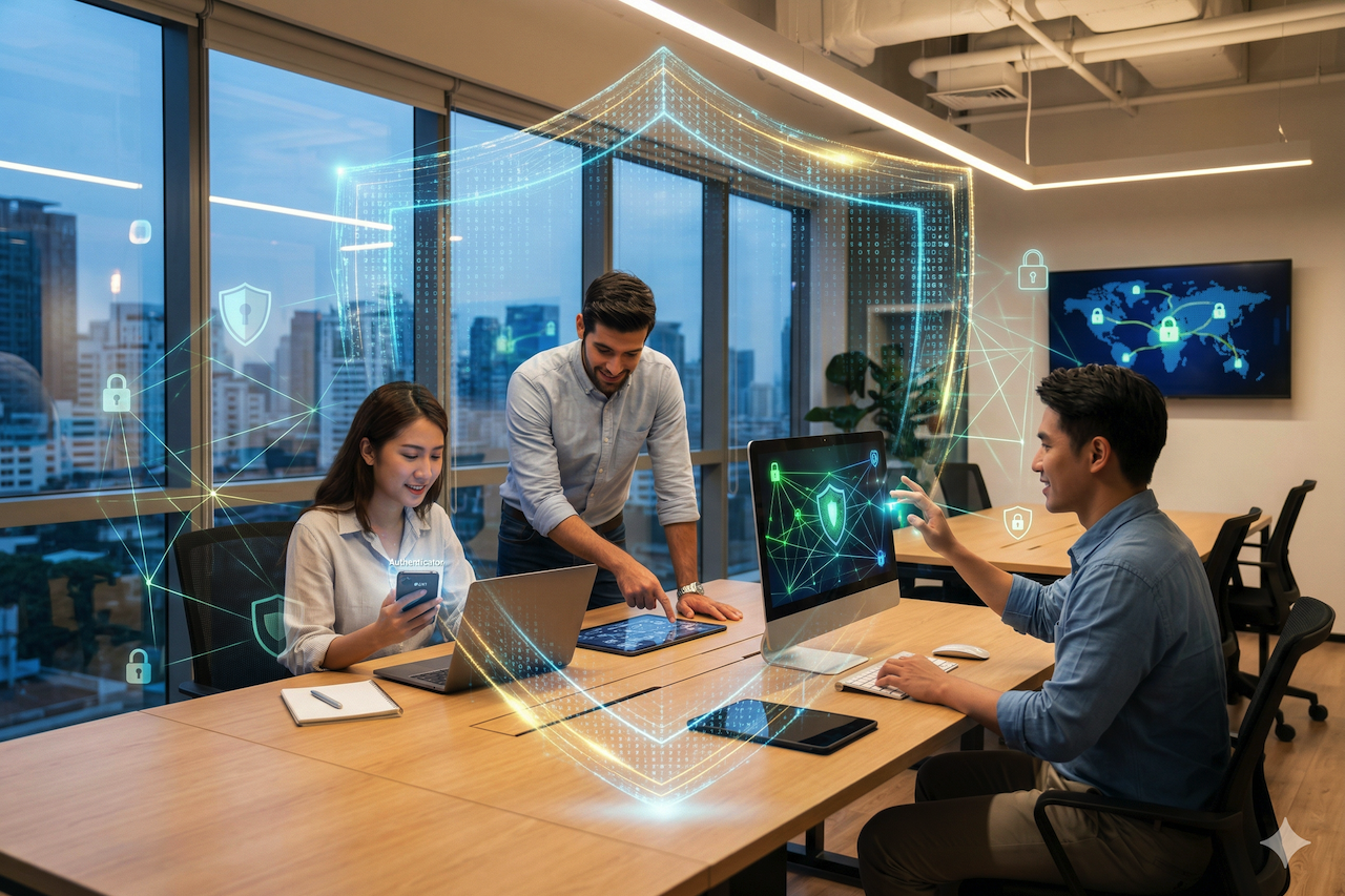 Cybersecurity team having a discussion