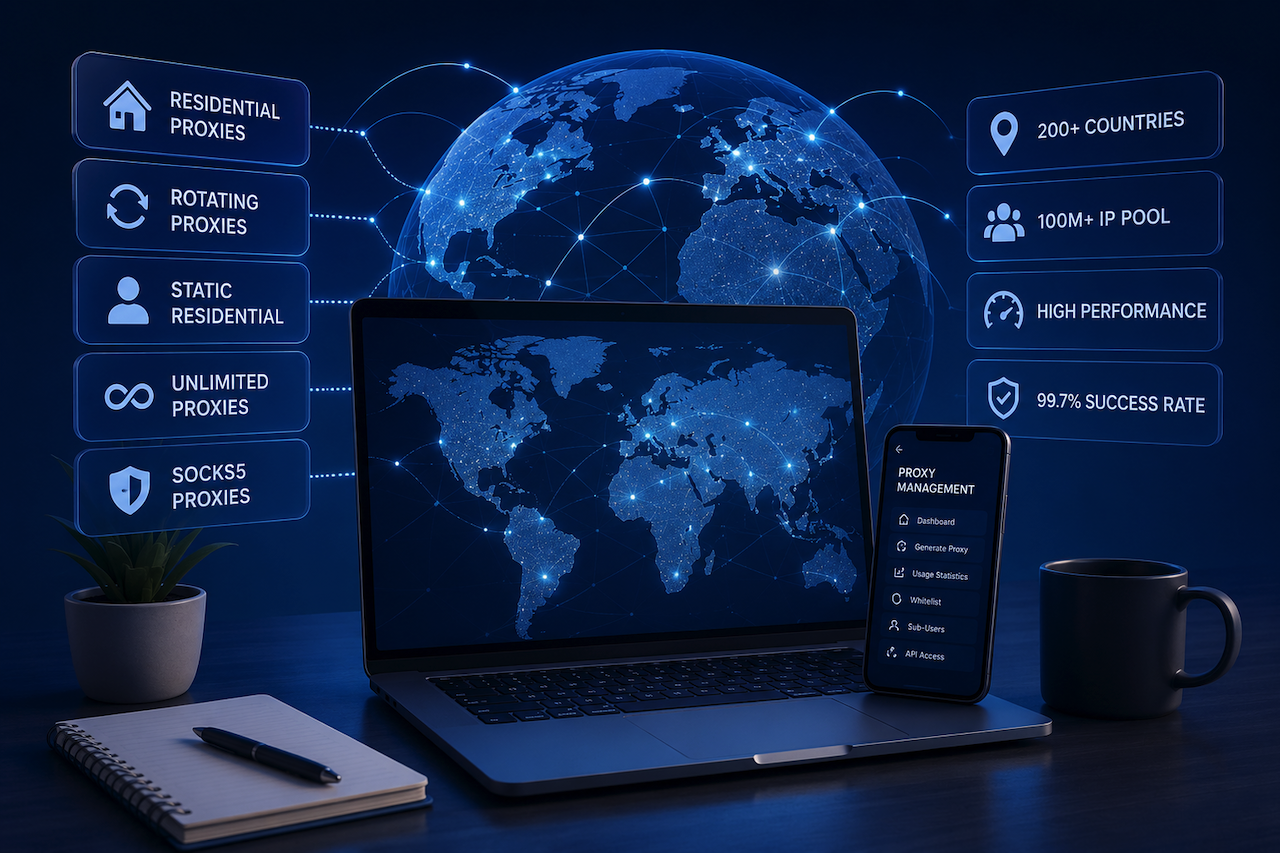 Global residential proxy network and proxy management dashboard