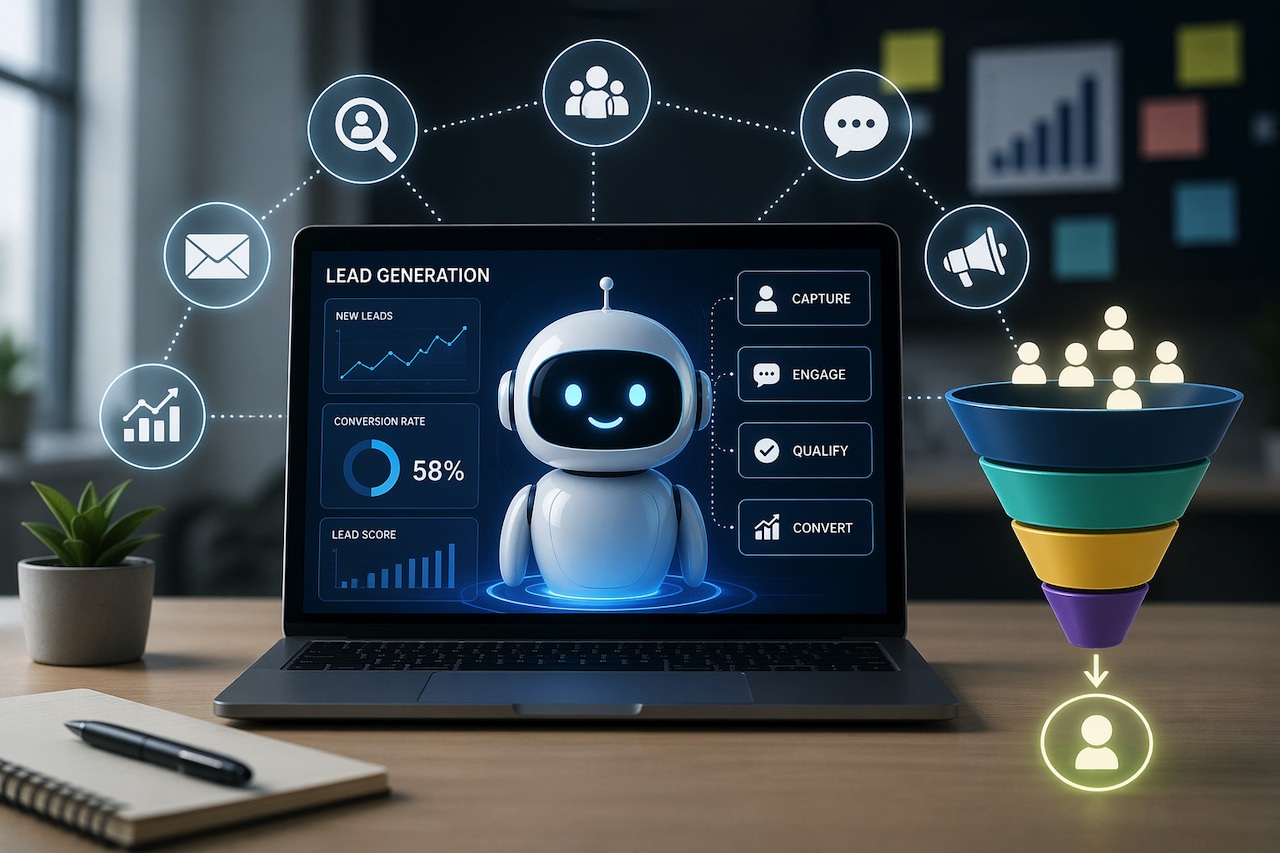 AI lead generation and conversion dashboard illustration