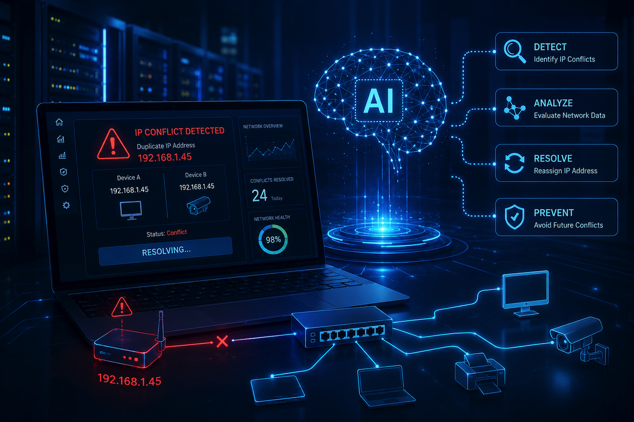 AI system detecting and resolving IP address conflicts in real time