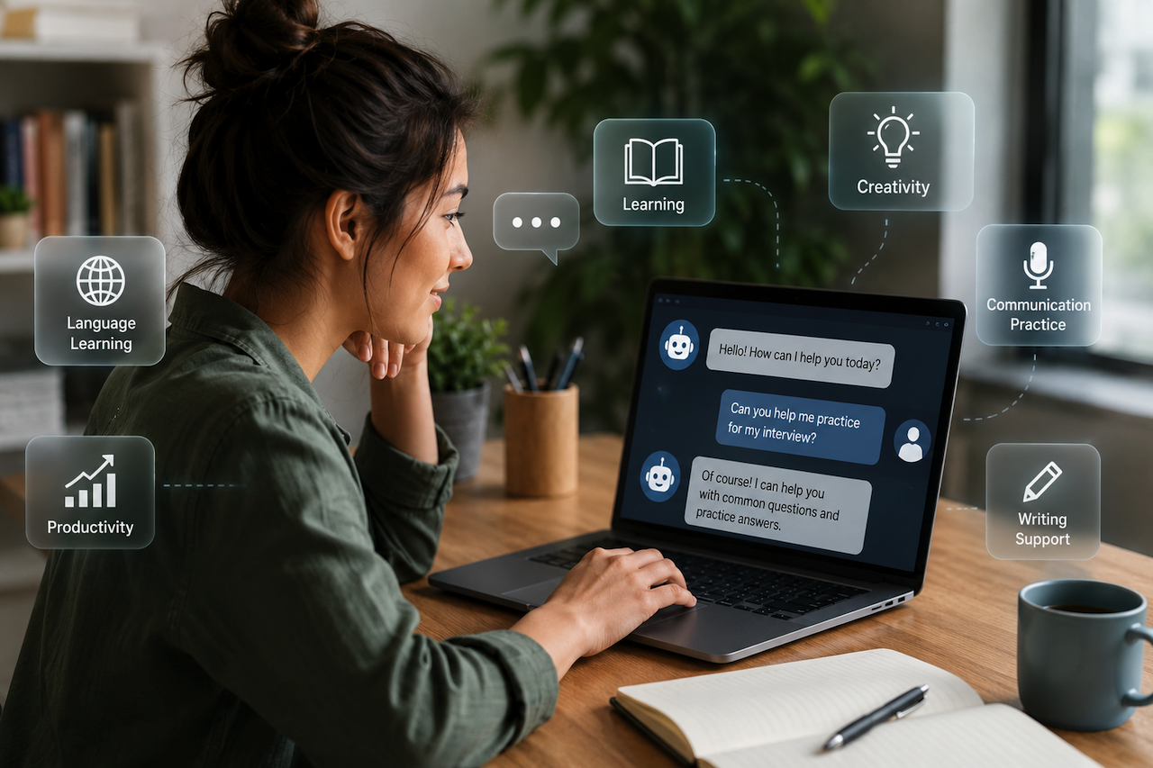Person using an AI chatbot for learning and productivity