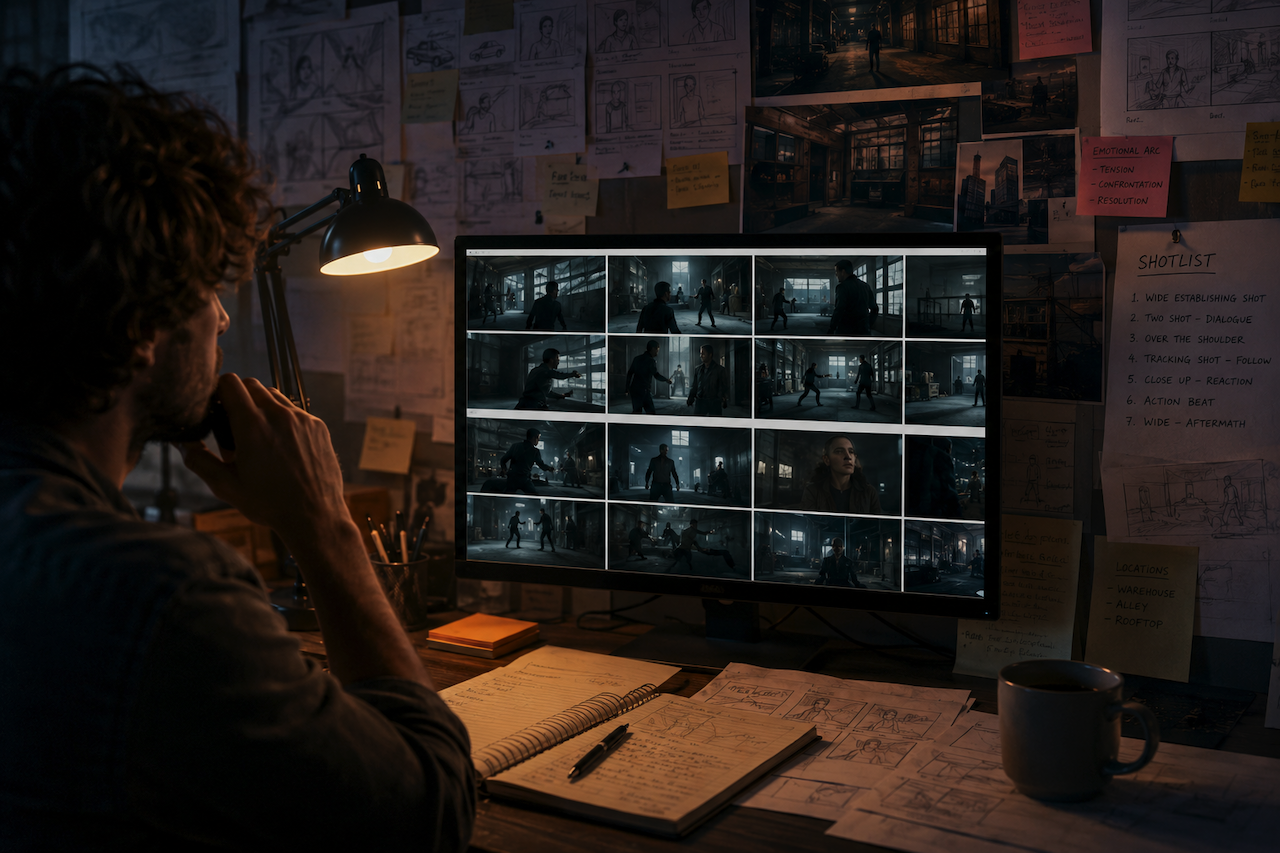 Filmmaker using AI-assisted previsualization tools