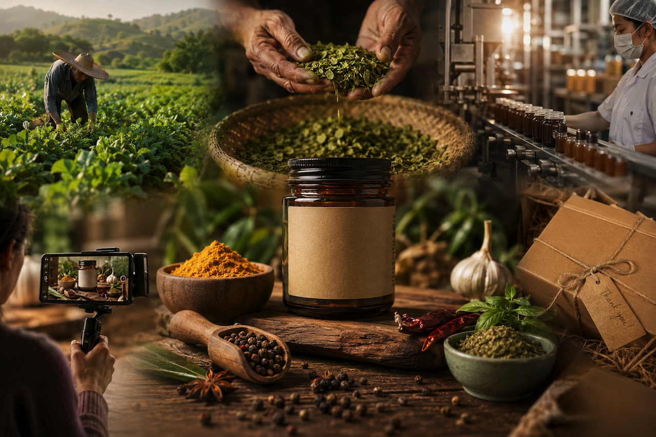 Product storytelling with AI-generated video and specialty food production process