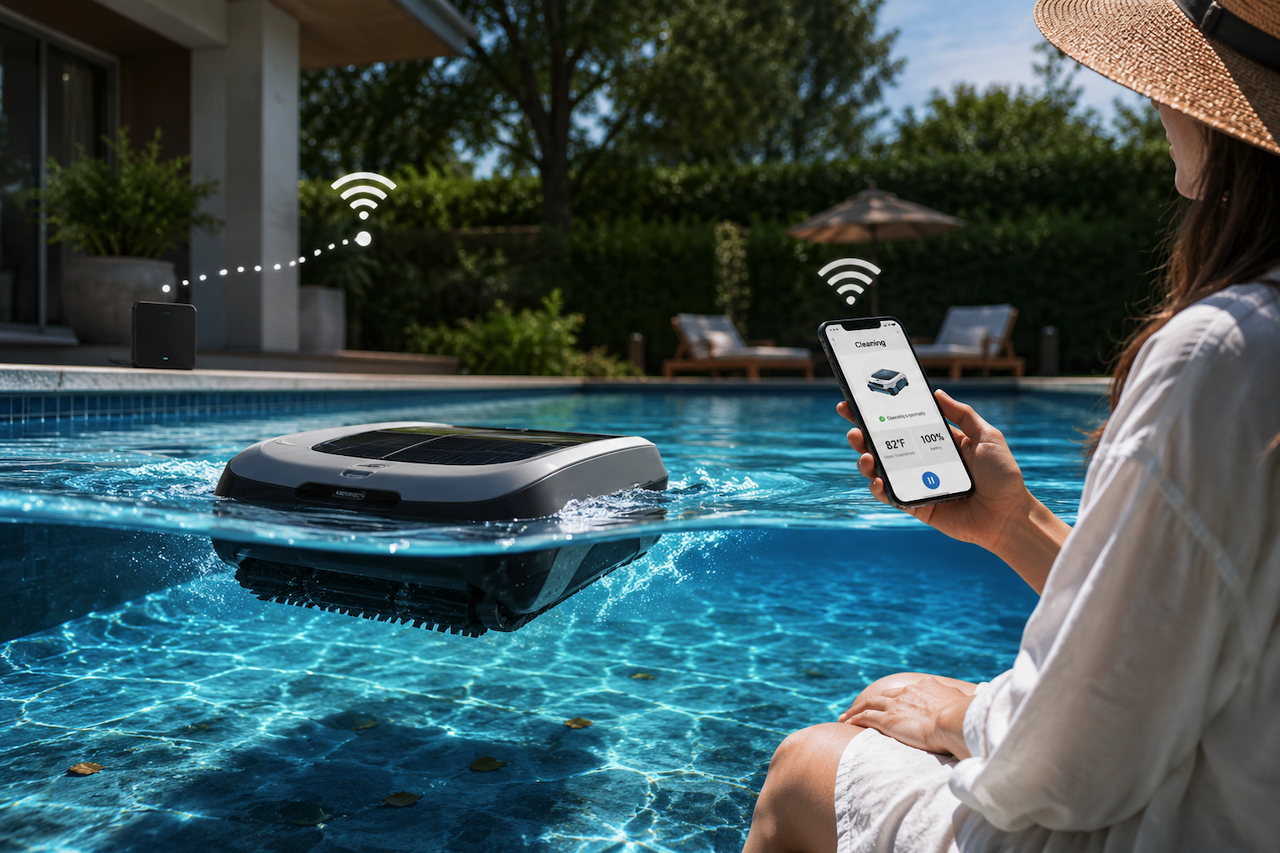 Connected robotic pool cleaner operating in a swimming pool