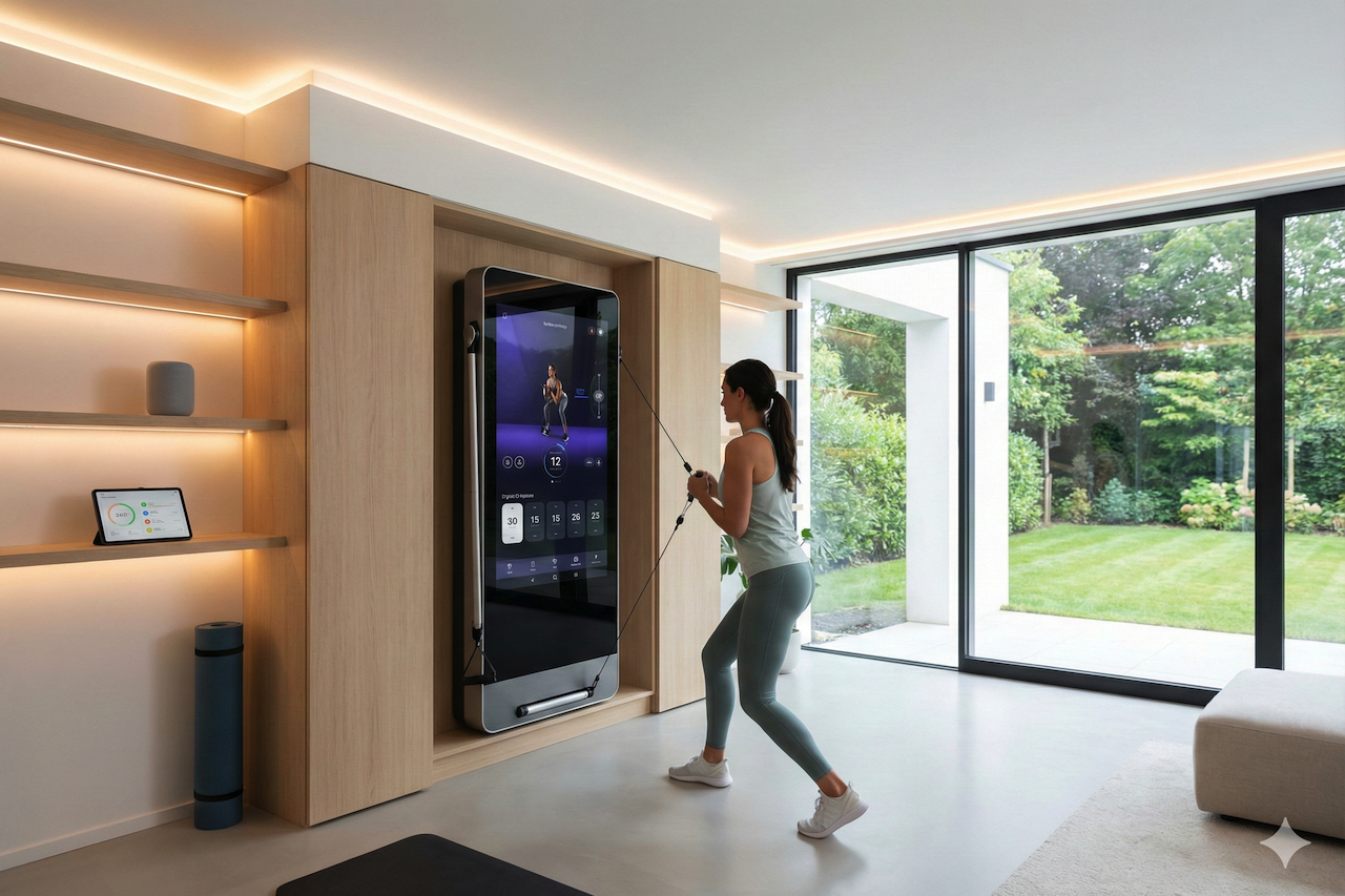 Woman using connected fitness equipment