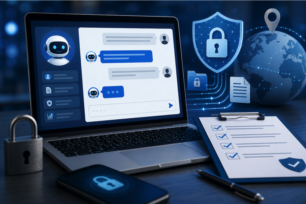 AI chatbot security and compliance dashboard with privacy controls